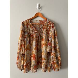 Maurices 2X Boho Floral Blouse | Sheer Metallic Thread Fall Top | Plus Size